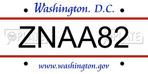 ZNAA82 District Of Columbia License Plate