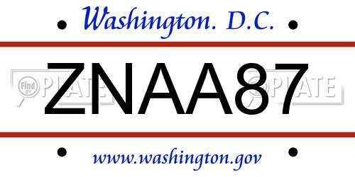 ZNAA87 District Of Columbia License Plate