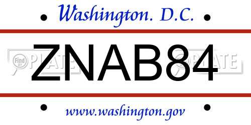 ZNAB84 District Of Columbia License Plate