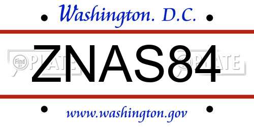 ZNAS84 District Of Columbia License Plate