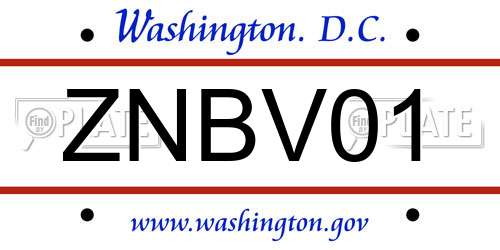 ZNBV01 District Of Columbia License Plate