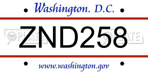 ZND258 District Of Columbia License Plate