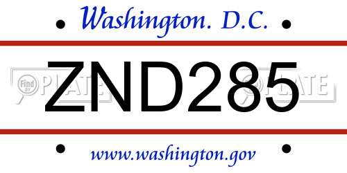 ZND285 District Of Columbia License Plate