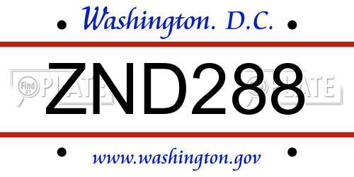 ZND288 District Of Columbia License Plate