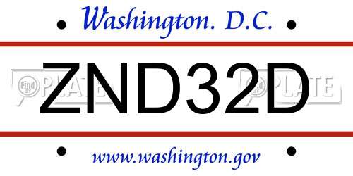 ZND32D District Of Columbia License Plate