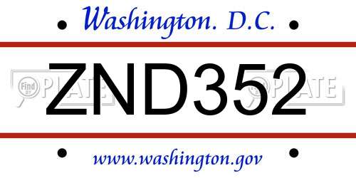 ZND352 District Of Columbia License Plate