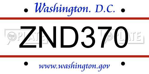 ZND370 District Of Columbia License Plate