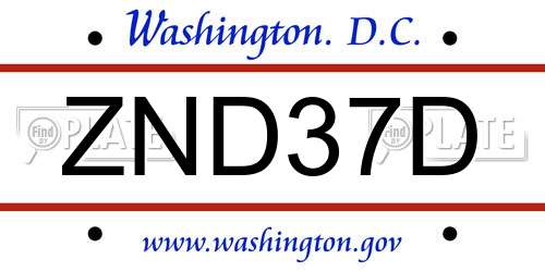 ZND37D District Of Columbia License Plate