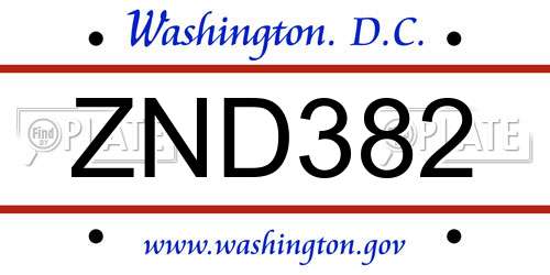 ZND382 District Of Columbia License Plate