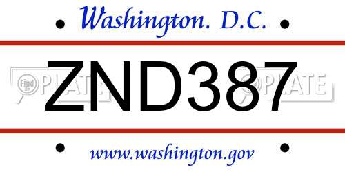 ZND387 District Of Columbia License Plate