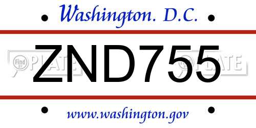 ZND755 District Of Columbia License Plate