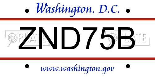 ZND75B District Of Columbia License Plate