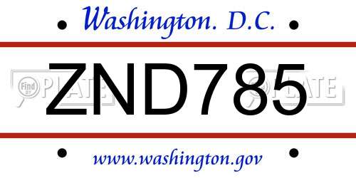 ZND785 District Of Columbia License Plate