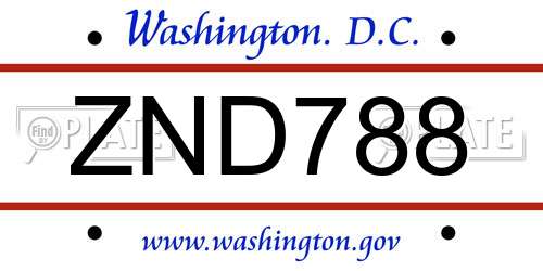 ZND788 District Of Columbia License Plate