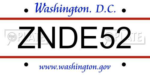 ZNDE52 District Of Columbia License Plate