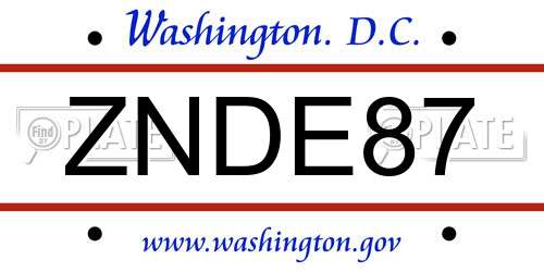 ZNDE87 District Of Columbia License Plate