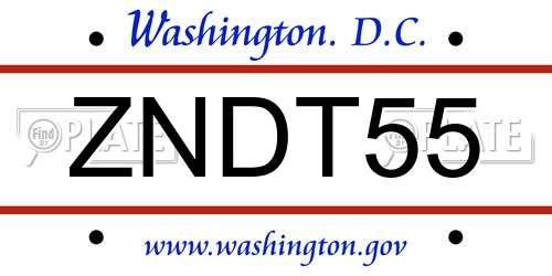 ZNDT55 District Of Columbia License Plate