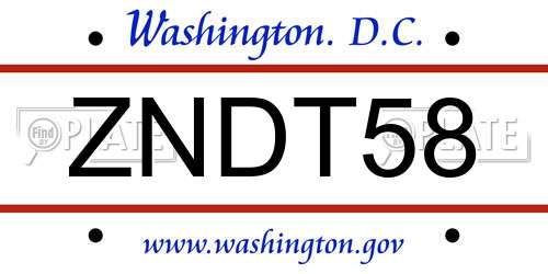ZNDT58 District Of Columbia License Plate