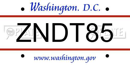 ZNDT85 District Of Columbia License Plate