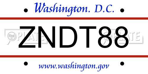 ZNDT88 District Of Columbia License Plate