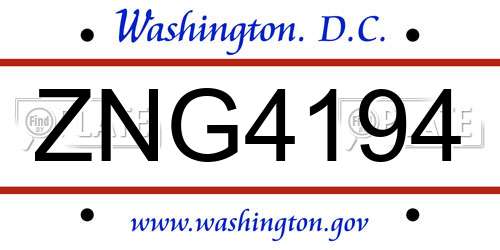 ZNG4194 District Of Columbia License Plate