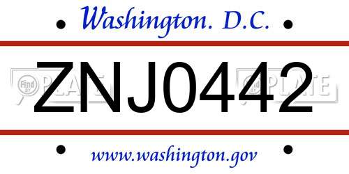 ZNJ0442 District Of Columbia License Plate