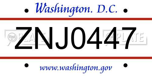 ZNJ0447 District Of Columbia License Plate