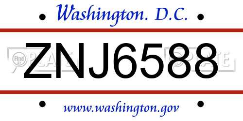 ZNJ6588 District Of Columbia License Plate