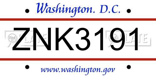 ZNK3191 District Of Columbia License Plate