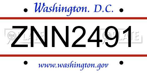 ZNN2491 District Of Columbia License Plate