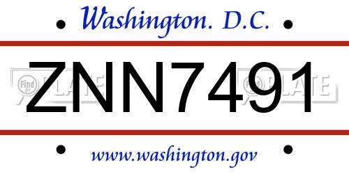ZNN7491 District Of Columbia License Plate