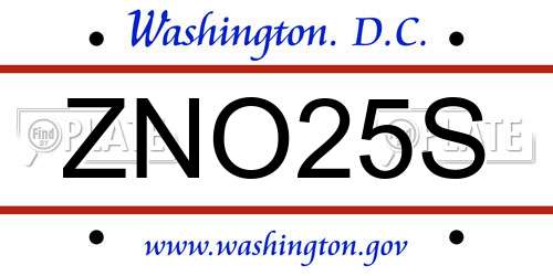 ZNO25S District Of Columbia License Plate