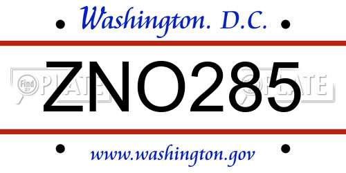 ZNO285 District Of Columbia License Plate
