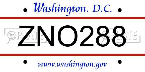 ZNO288 District Of Columbia License Plate