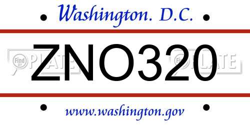 ZNO320 District Of Columbia License Plate