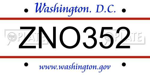 ZNO352 District Of Columbia License Plate