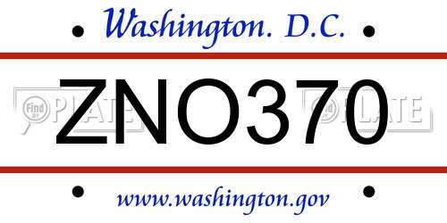 ZNO370 District Of Columbia License Plate