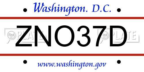 ZNO37D District Of Columbia License Plate