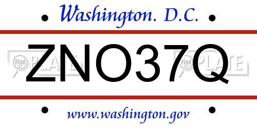 ZNO37Q District Of Columbia License Plate