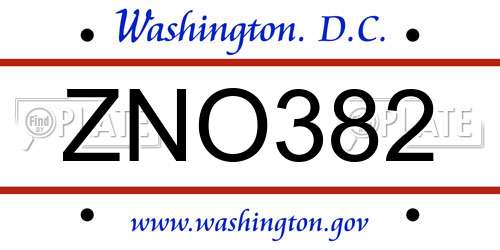 ZNO382 District Of Columbia License Plate