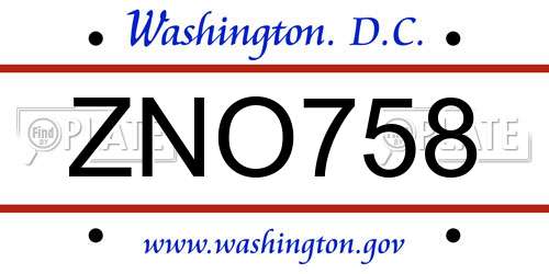 ZNO758 District Of Columbia License Plate