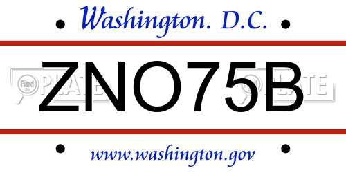 ZNO75B District Of Columbia License Plate