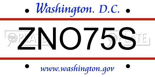 ZNO75S District Of Columbia License Plate