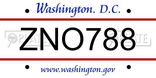 ZNO788 District Of Columbia License Plate