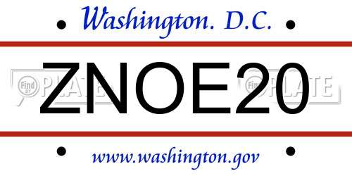 ZNOE20 District Of Columbia License Plate