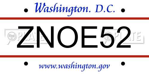 ZNOE52 District Of Columbia License Plate