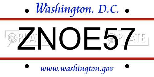 ZNOE57 District Of Columbia License Plate