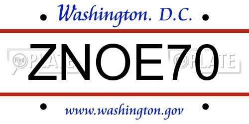 ZNOE70 District Of Columbia License Plate