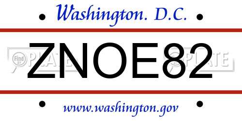 ZNOE82 District Of Columbia License Plate