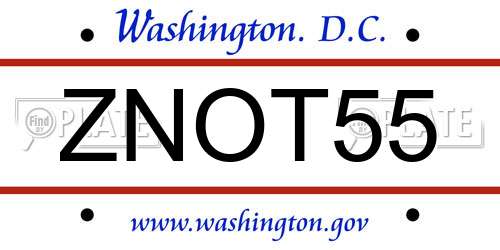 ZNOT55 District Of Columbia License Plate